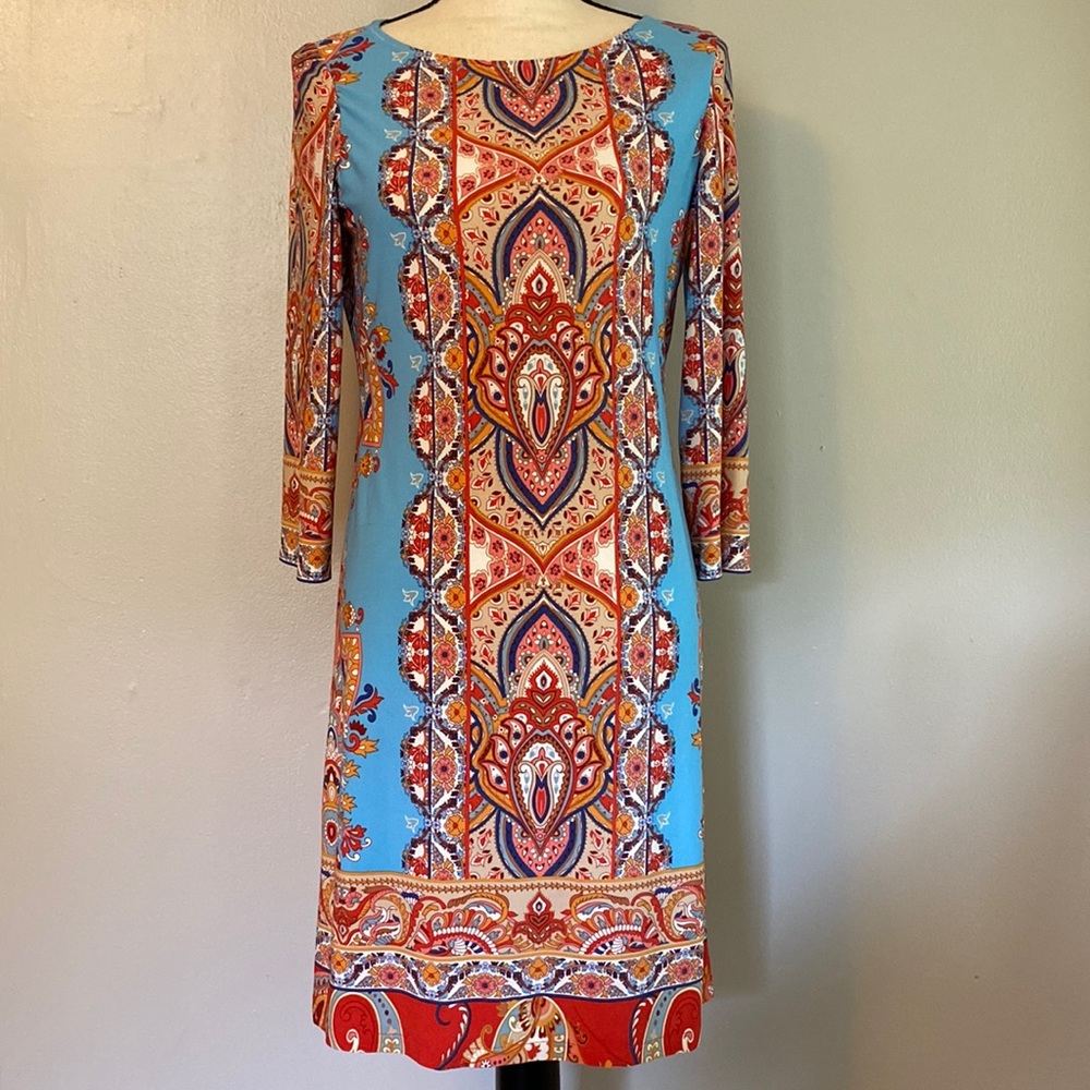 London Times Petites (10) Womens Dress Multicolor Patterned Stretch Polyester